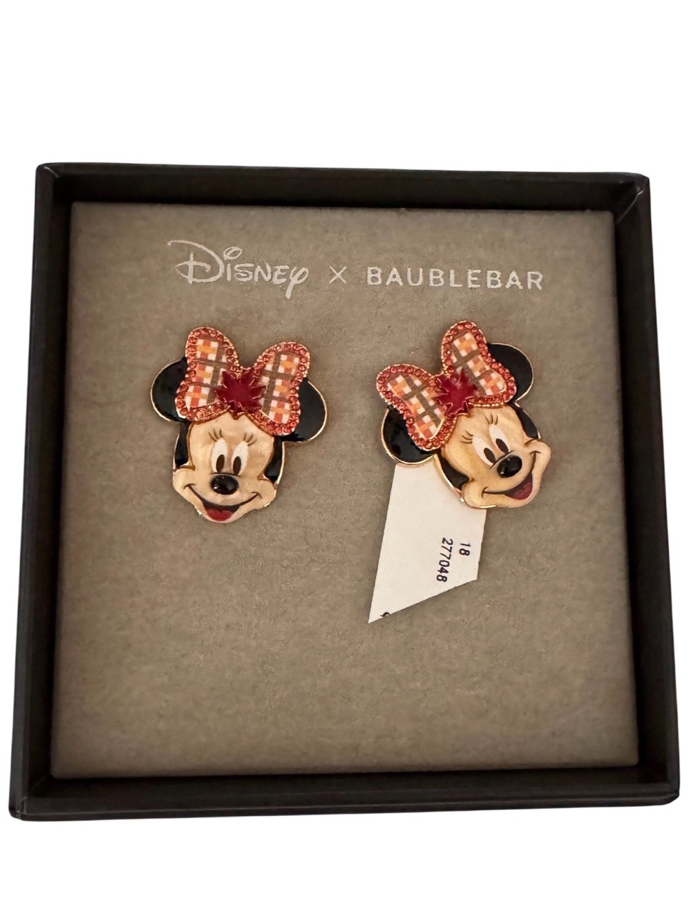 NIB Disney Minnie Mouse Plaid Bow Stud Earrings - Red and Black